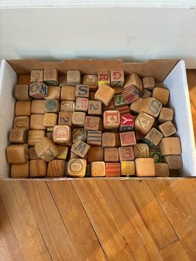 Lot Of Vintage & Antique Alphabet Wooden Blocks ABCs 123s & Pictures